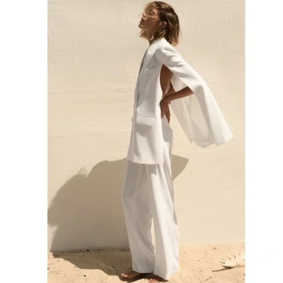 ZARA WHITE CREPE LONG FLOWY SIDE ZIPPER TROUSERS PANTS - Picture 9 of 16